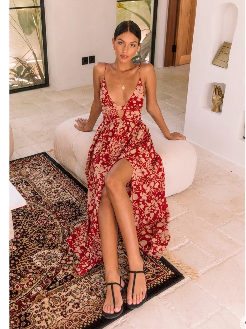 Red Floral Cutout Maxi Dress - Women's Summer Dress - FortunateOne (never worn)